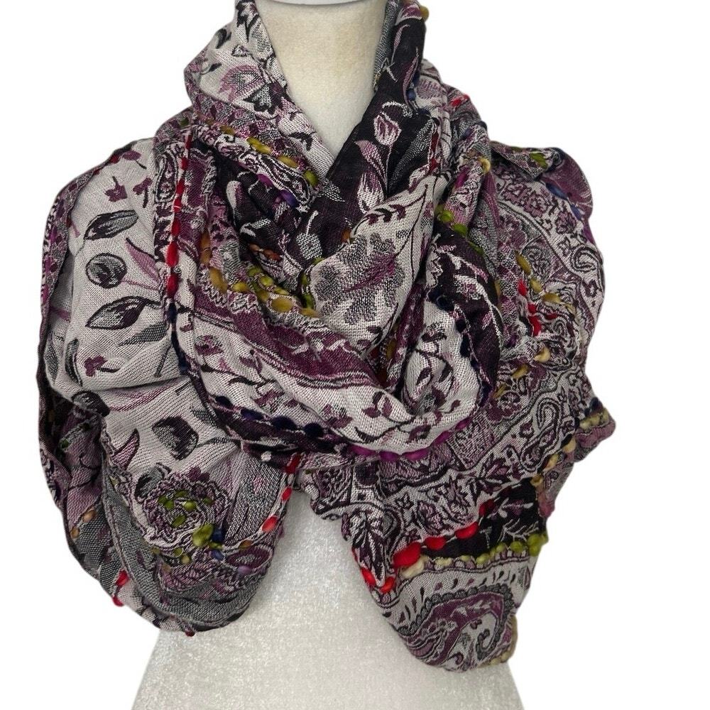 Raj Paisley Infinity Scarf Thick Stitch Purple Boho Whimsigoth Artsy India NWT